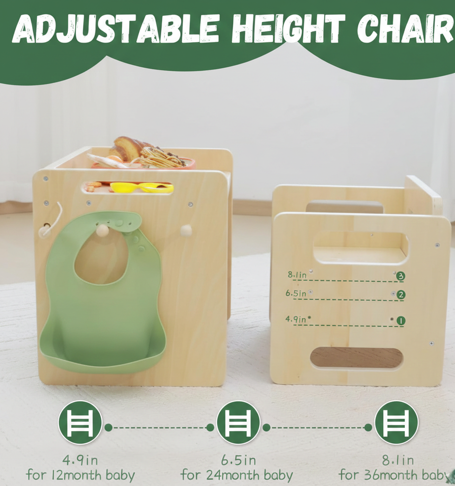 Custom Adjustable Multi Height Wooden Toddler Seating Chair