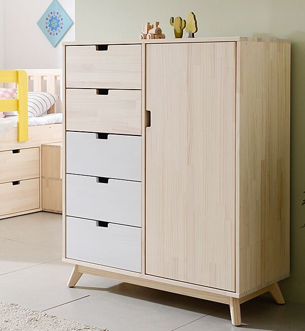 Custom Scandi Style Natural Wood Five Drawer Armoire