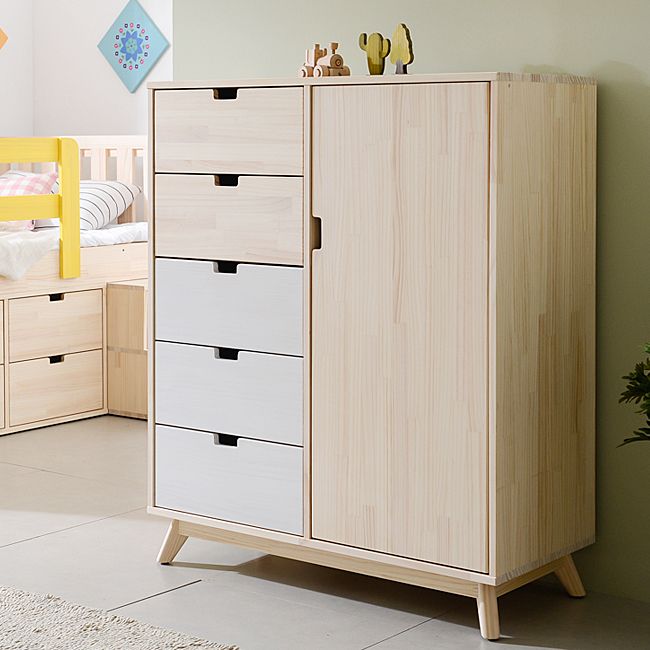 Custom Scandi Style Natural Wood Five Drawer Armoire