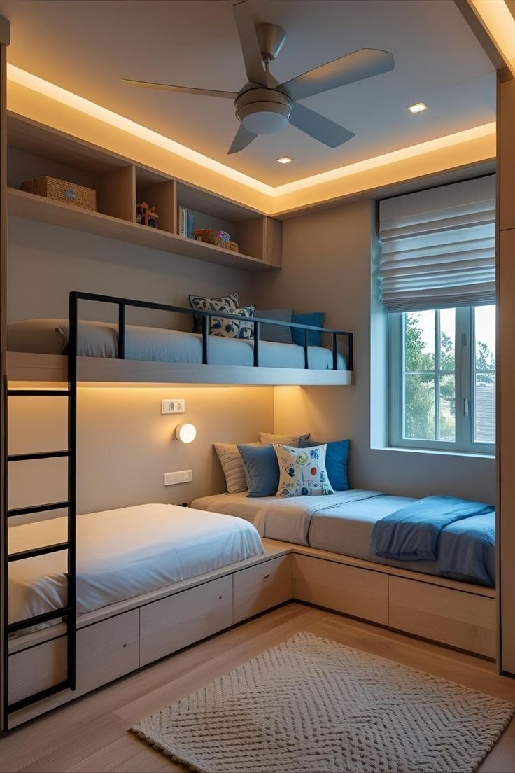 Custom Multi Functional L Shaped Quad Bunk Bed