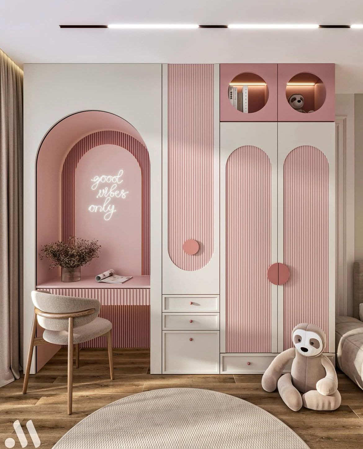 Custom Modern Arched Wardrobe Study Nook Storage Set