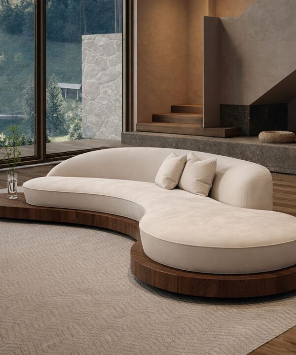 Custom Curved Sectional Sofa Contemporary Comfort Wooden Base