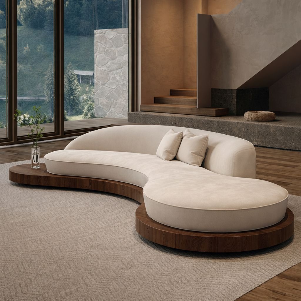 Custom Curved Sectional Sofa Contemporary Comfort Wooden Base